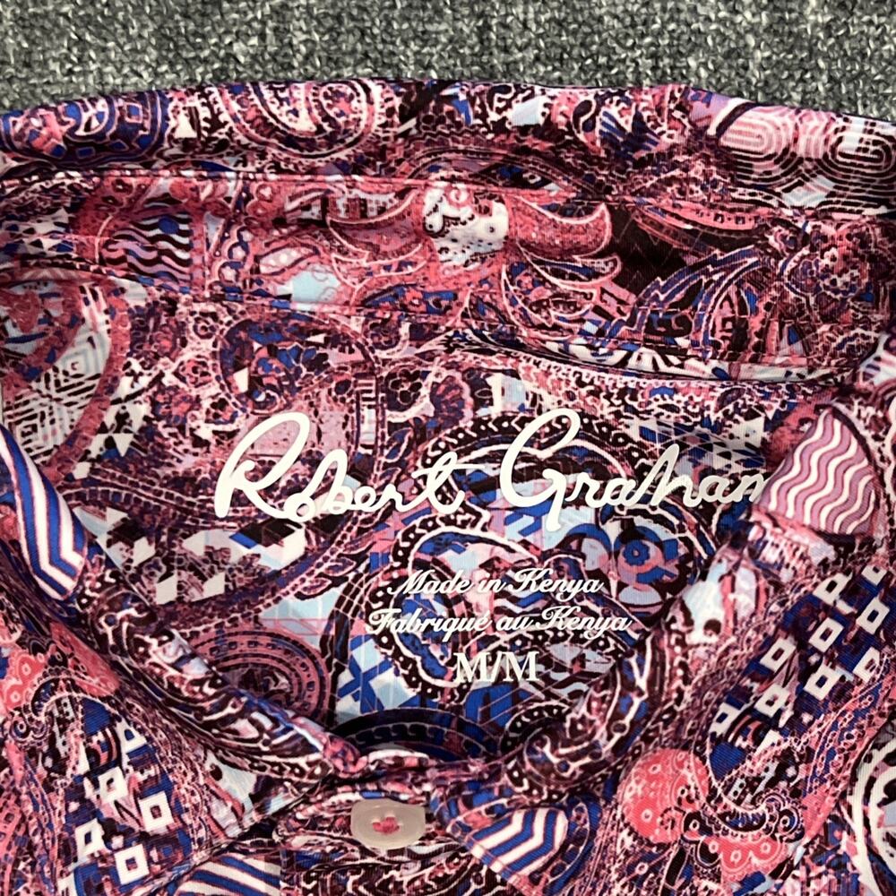 Robert Graham Polo Shirt Mens Medium Pink Paisley Vibrant Colorful Golf Summer - Picture 6 of 9